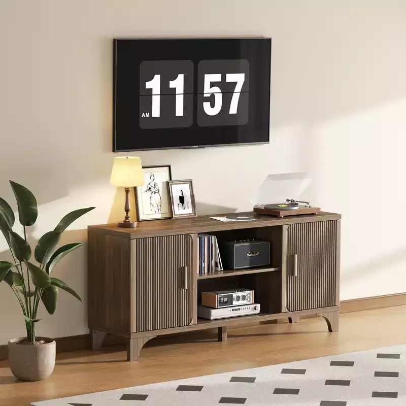 Wood MDF Walnut Finish TV Stand 58.3