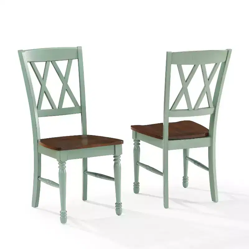 Crosley Shelby 2pc Dining Chair Set Distressed Teal: Rubberwood Frame, Armless Design, 250lb Capacity