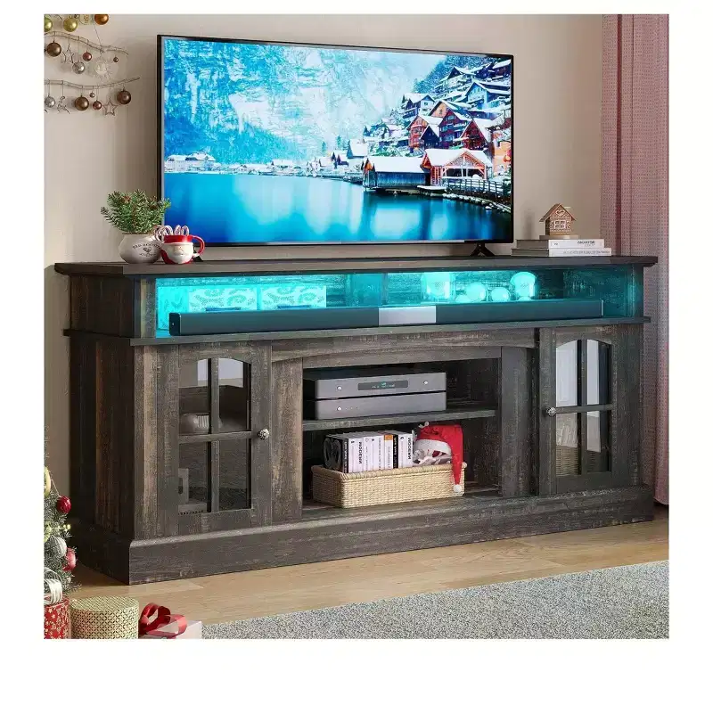 LED TV Stand Cabinet with Power Outlets, Entertainment Center for TVs up to 65