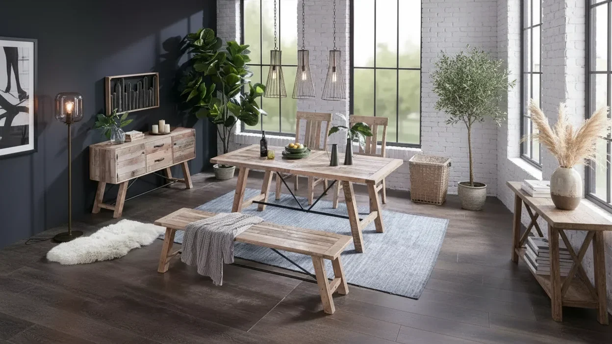 Solid Pine Dining Bench with Metal Frame – Seats 2, 400 lb Capacity