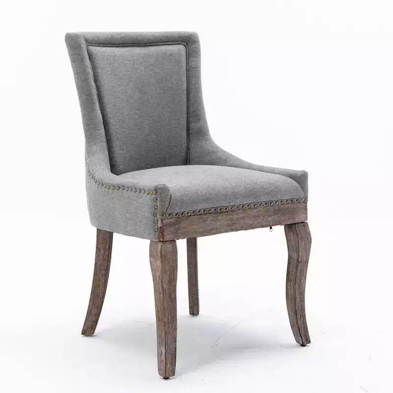 Okak Retro Dining Chairs Set of 2, Comfy Fabric Chairs with Thick Cushions, Kitchen Side Chairs with Solid Wood Legs Bronze Nail Head