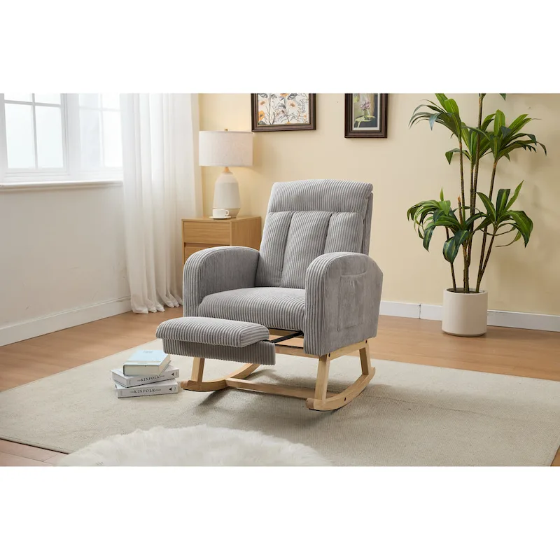 Upholstered Nursery Glider Rocker with Solid Wood Base
