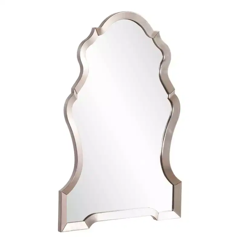 44x29 Art Deco Keyhole Framed Wall Mirror, Silver Leaf Finish