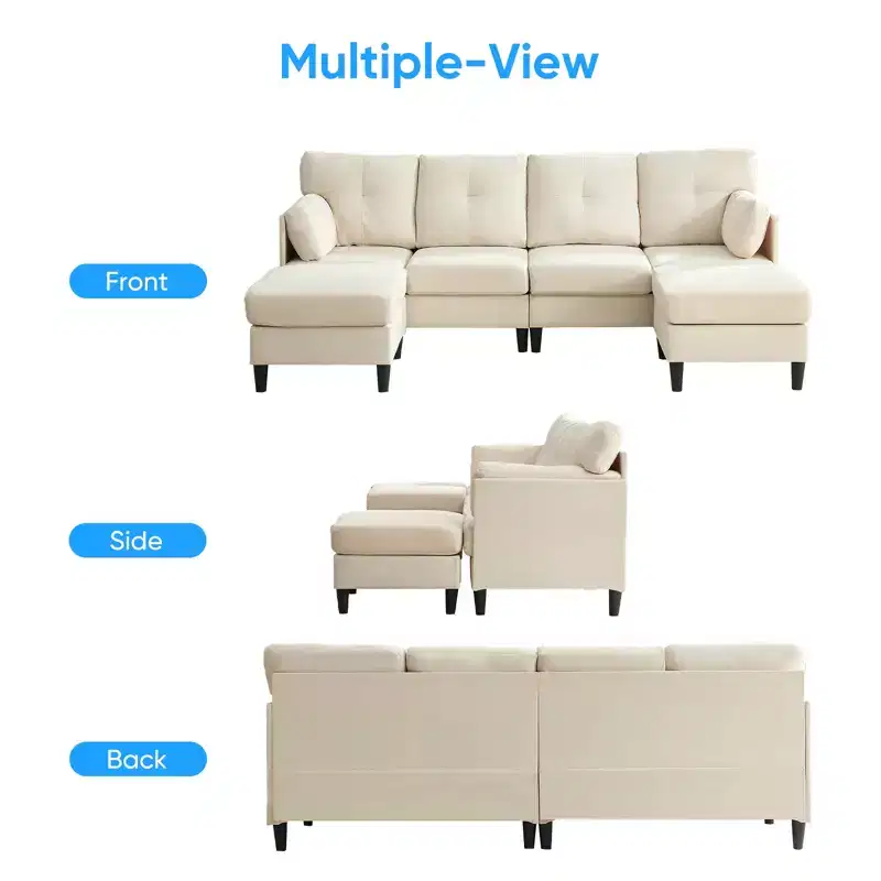 Mjkone Modular Convertible Sectional Sofa Couch, Upholstered Comfy Fabric 4-Seater Sofa with Movable Ottomans