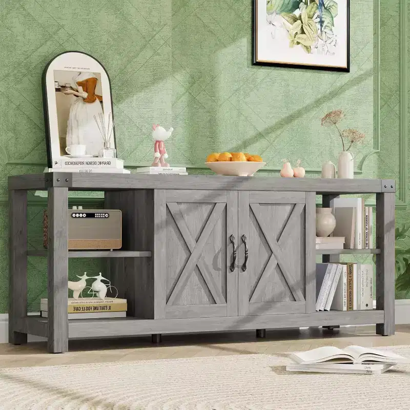 65 TV Stand Entertainment Center - Storage Shelves Media Console for Living Room