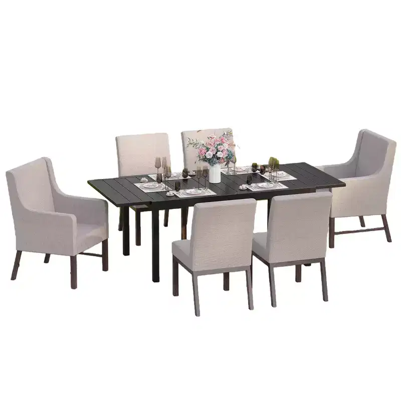 Captiva Designs 7pc Kitchen Furniture Set with Wood-like Dining Table & Cushioned Metal Chairs
