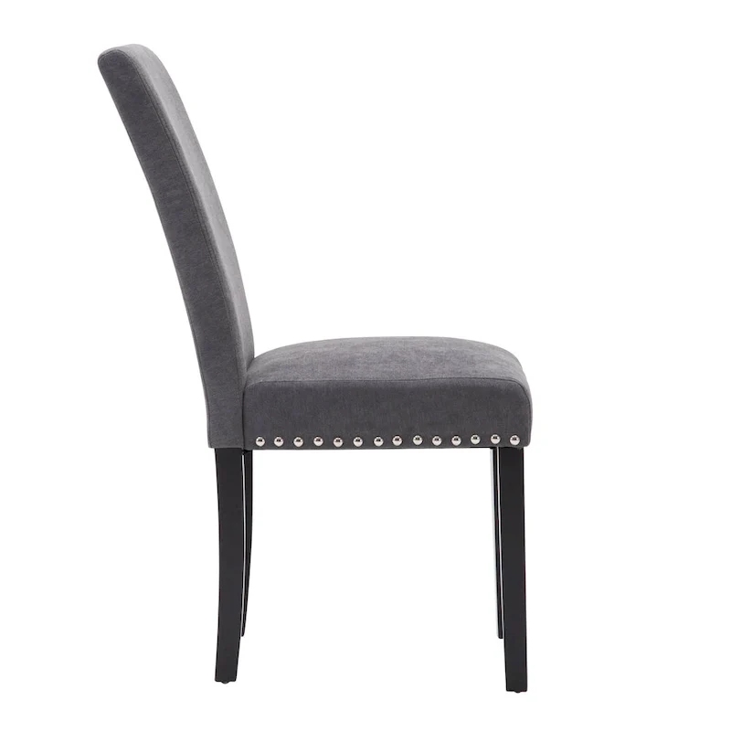 Fabric Upholstered Nailhead Trim Parsons Dining Chairs Terry Cloth Set of 2