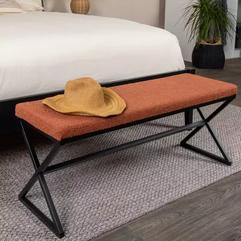 Harper Metal Bench with Boucle Upholstered Cushion