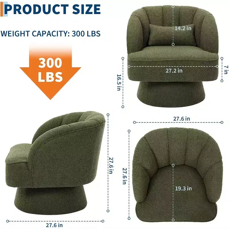Acekool 360 Swivel Barrel Chair - Plush Teddy Velvet Lounge Chair