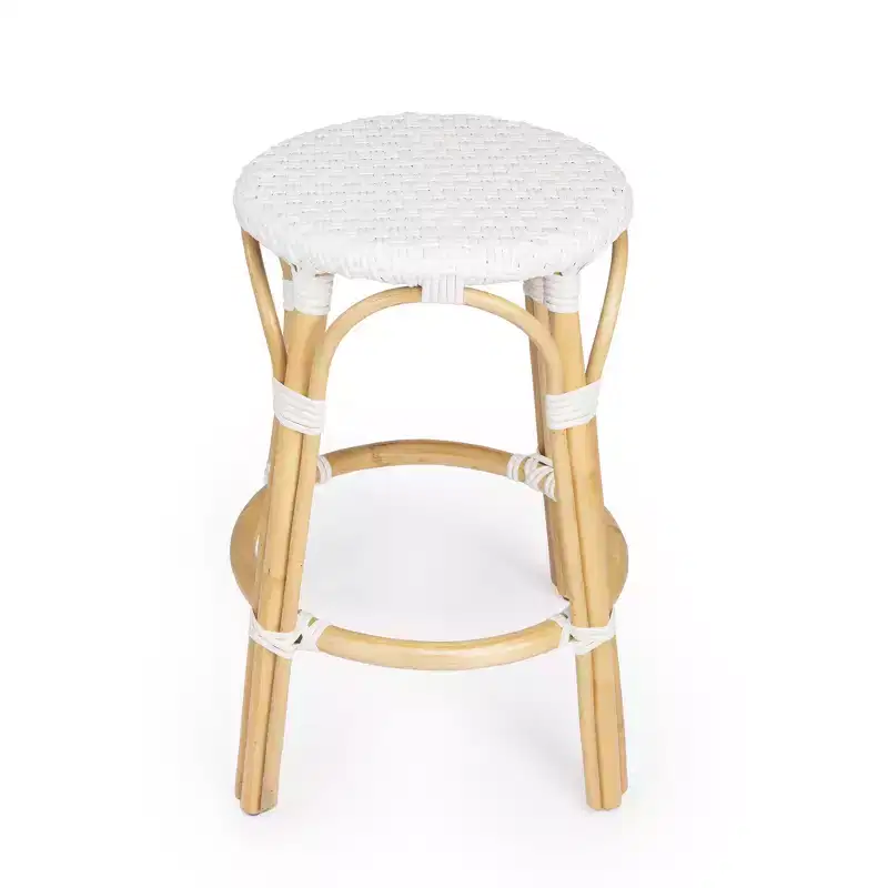 HomeRoots 24 White and Natural Heavy Duty Rattan Backless Counter Height Bar Chair