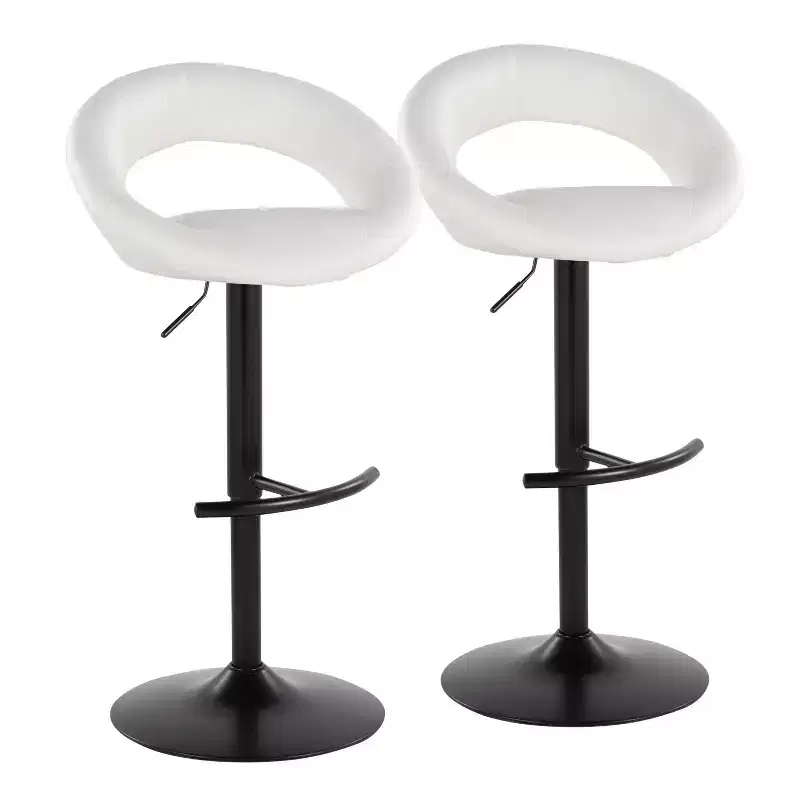 LumiSource Set of 2 Posh Adjustable Barstools Black Metal/White PU