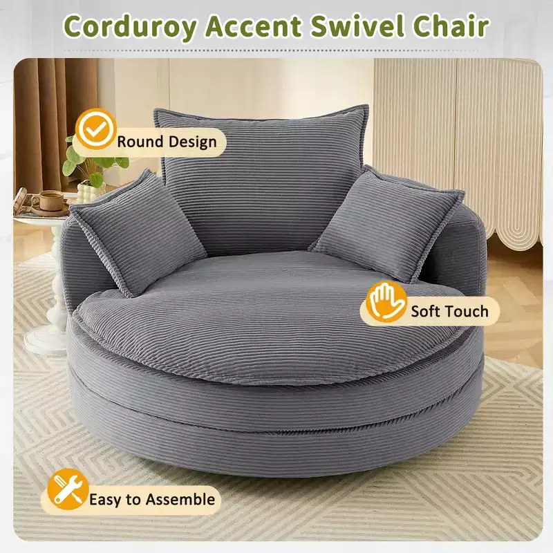 360 Swivel Barrel Chair with Dual-Layer Cushion Design