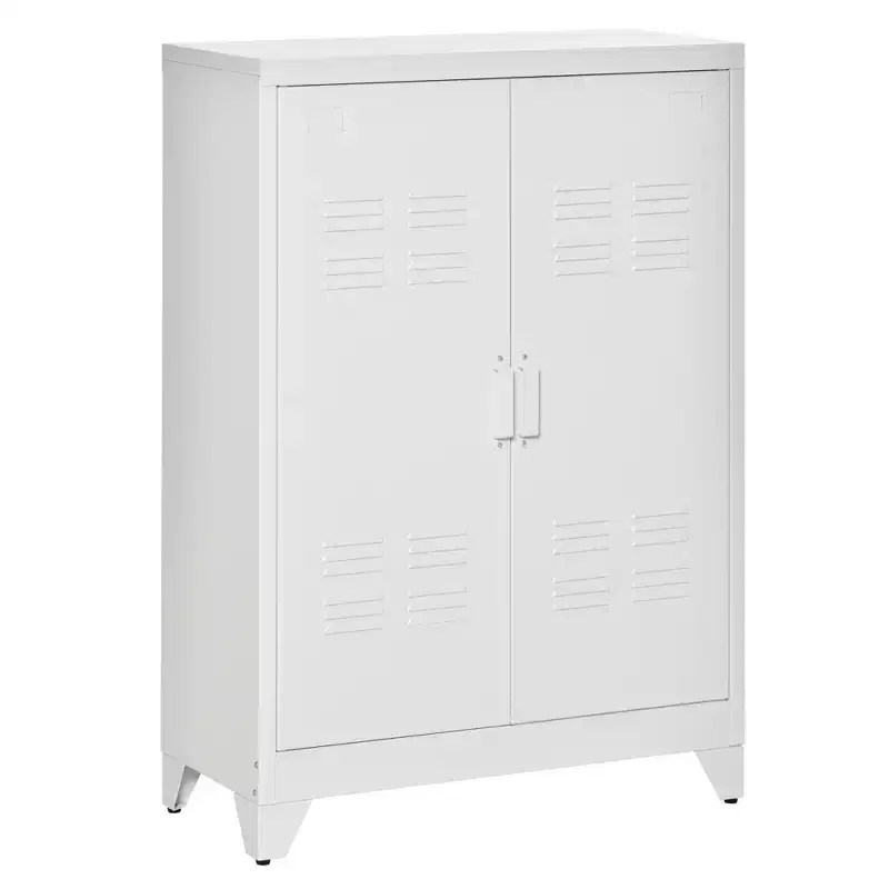 HOMCOM Industrial Style Steel Storage Cabinet, Metal Storage Organizer with 2-Tier Adjustable Shelves for Living Room or Home Office