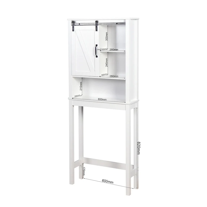 Over-the-Toilet Storage Cabinet With Adjustable Shelves and Barn Door