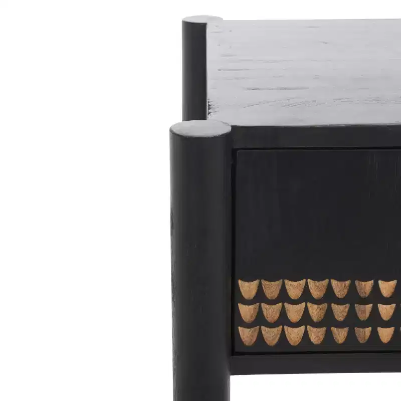 Black & Natural Mango Wood 1-Drawer Nightstand – For 1