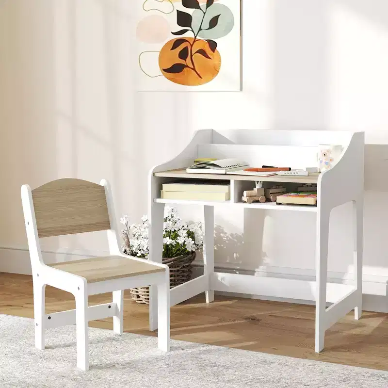 Kids Study Desk with Storage Shelves, Children Writing Table for Bedroom & Study Room, 3-9 Years Old