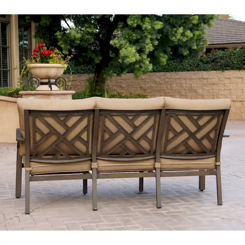 Brooklyn 4-Piece Patio Conversation Set with Cushions and 32 x 50 Rectangular Propane Fire Pit Coffee Table