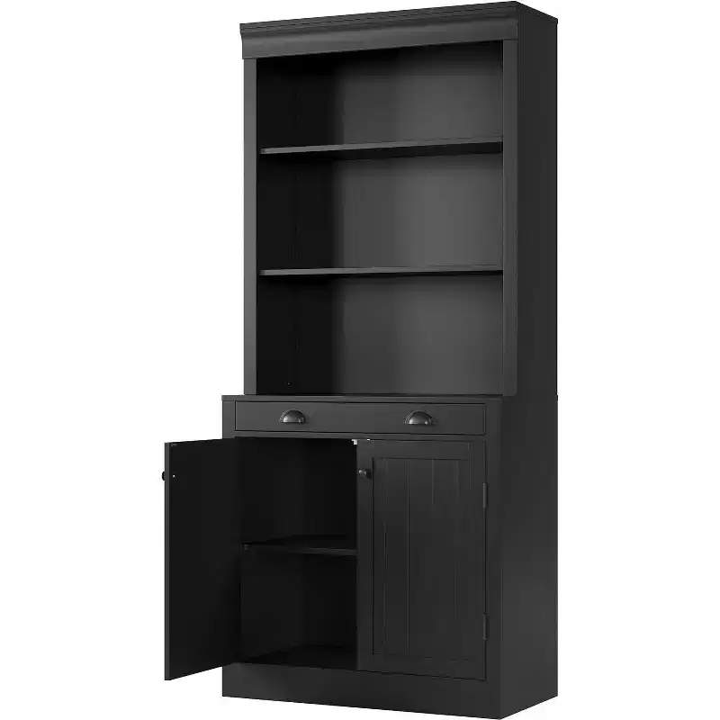71 Tall 5-Tier Bookcase with 2 Doors & 1 Drawer, Adjustable Shelf Wooden Storage Cabinet for Living Room, Home Office