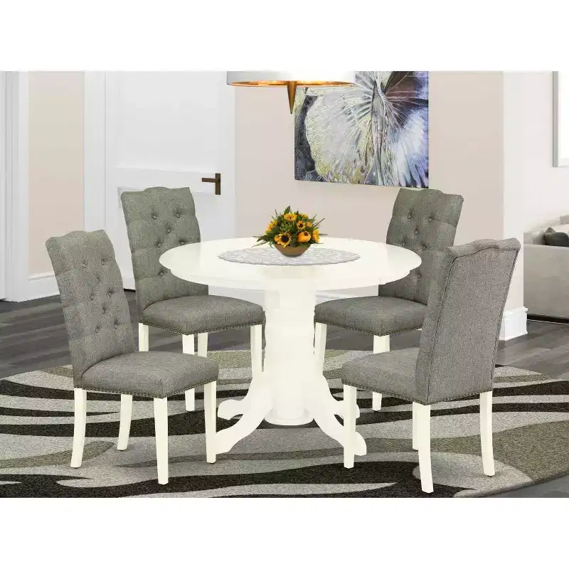 HomeStock 5-Piece Buttermilk and Cherry Finish Solid Wood Top Dining Table with 4-Parson Chair