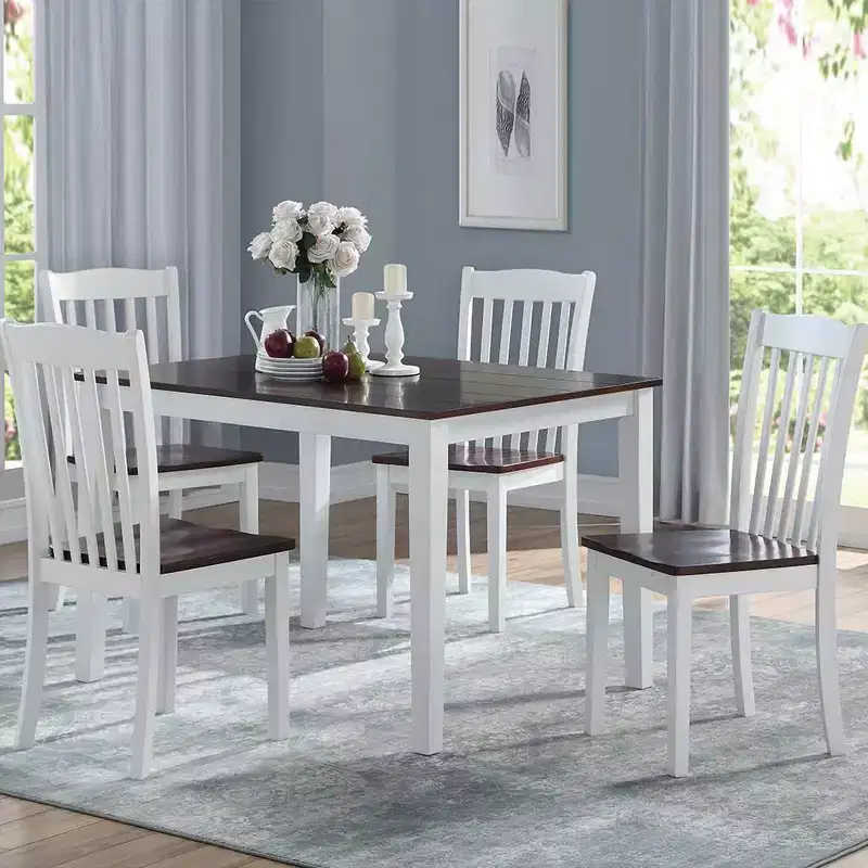 Simple Relax Set of 2 Wooden Side Chairs with Slatted Backrest in White and Walnut