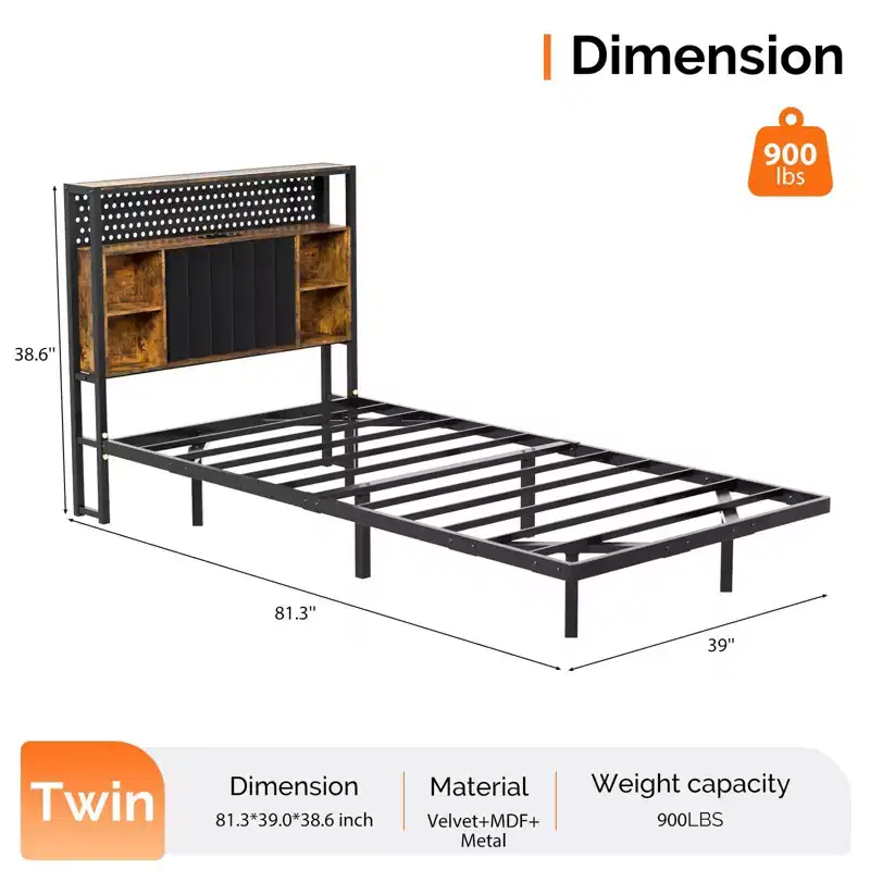 Floating Bed Frame with LED Lights, Charging Station, Hidden Storage & Velvet Headboard, No Box Spring Needed