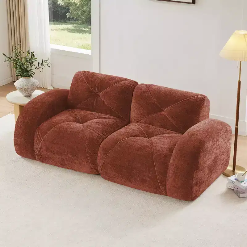 Clihome 2-Seater Tufted Sofa Couches with boneless Sofa,Soft Velvet Fabric,Bottom Anti-Slip Design,32D High Density Sponge,Ergonomic Design Bottom