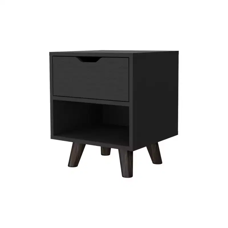 19 Black Wood One Drawer Nightstand