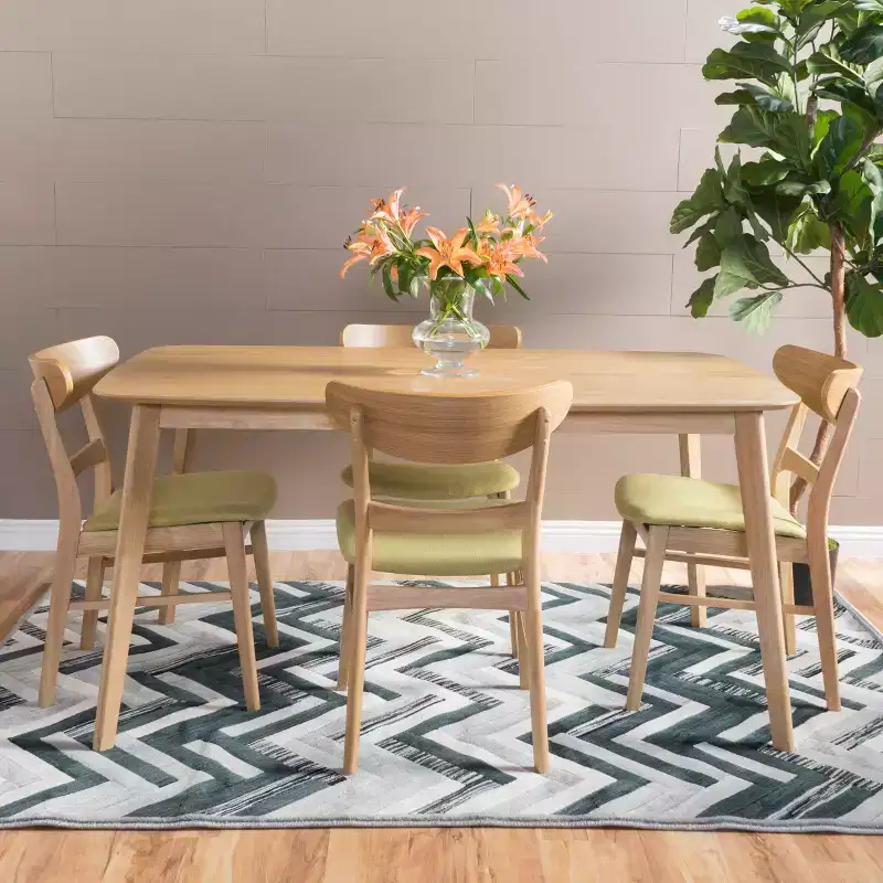 GDFStudio Dimick Mid Century Modern Fabric Upholstered Wood 5 Piece Dining Set
