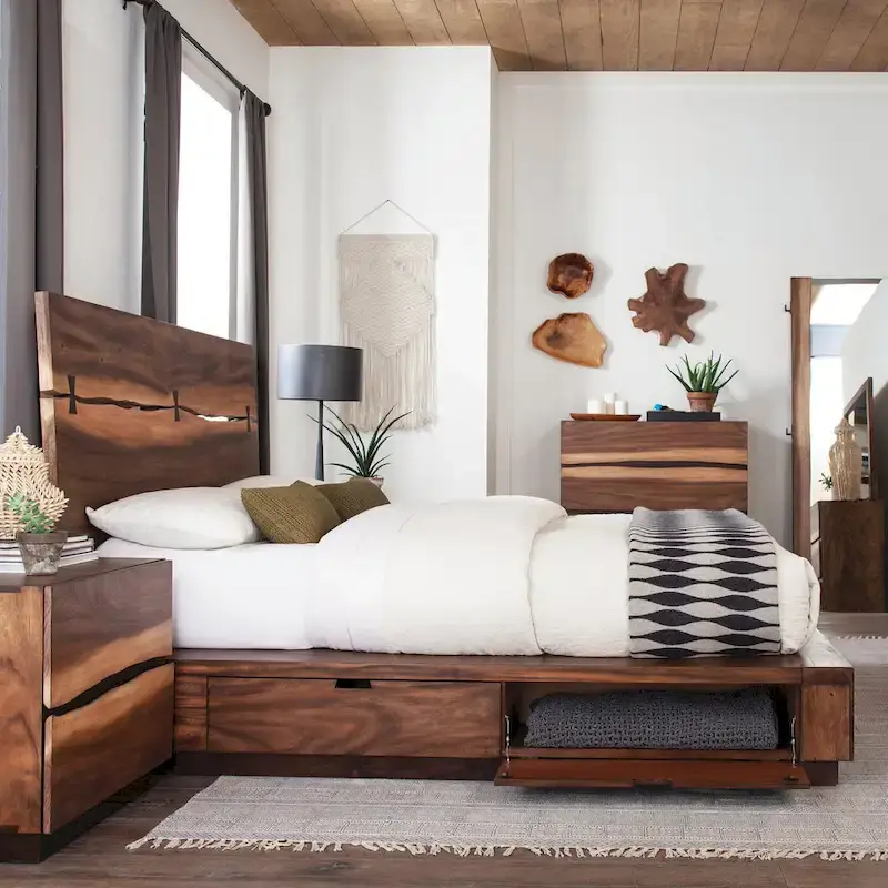 Smokey Walnut & Coffee Bean Storage Platform Bed – 2-Person, Queen/King