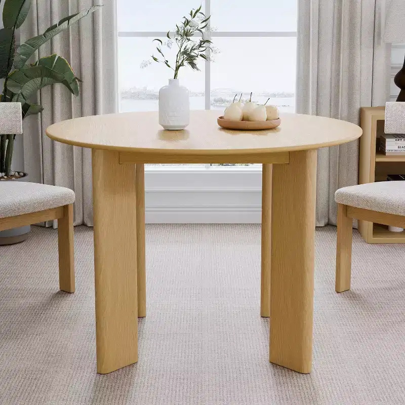 PexFix 42 Oak Solid Wood Farmhouse Dining Table Round Wood Top for Modern Dining Rooms & Family Gatherings