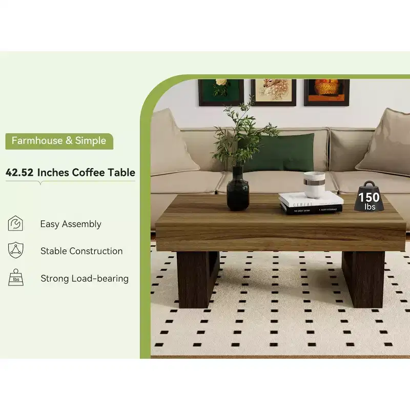 42.51 in. Rustic Brown Rectangle Wood Coffee Table