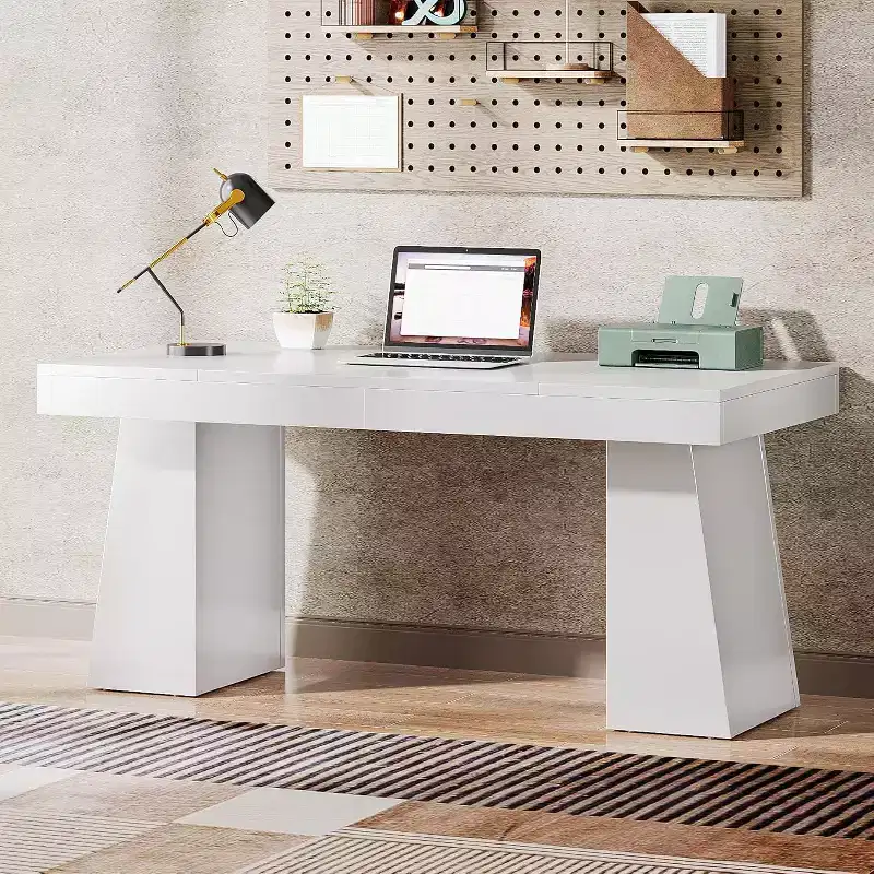 Lantine 55 Inches Home Office Executive Desk with Double Trapezoid Base