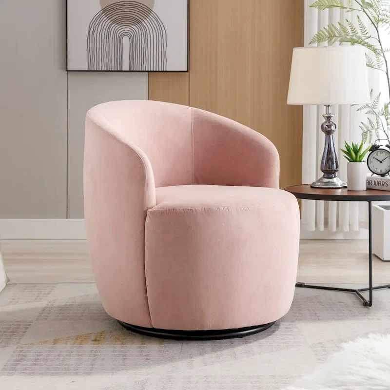 Velvet Fabric Swivel Barrel Chair with Black Powder Coating Metal Ring