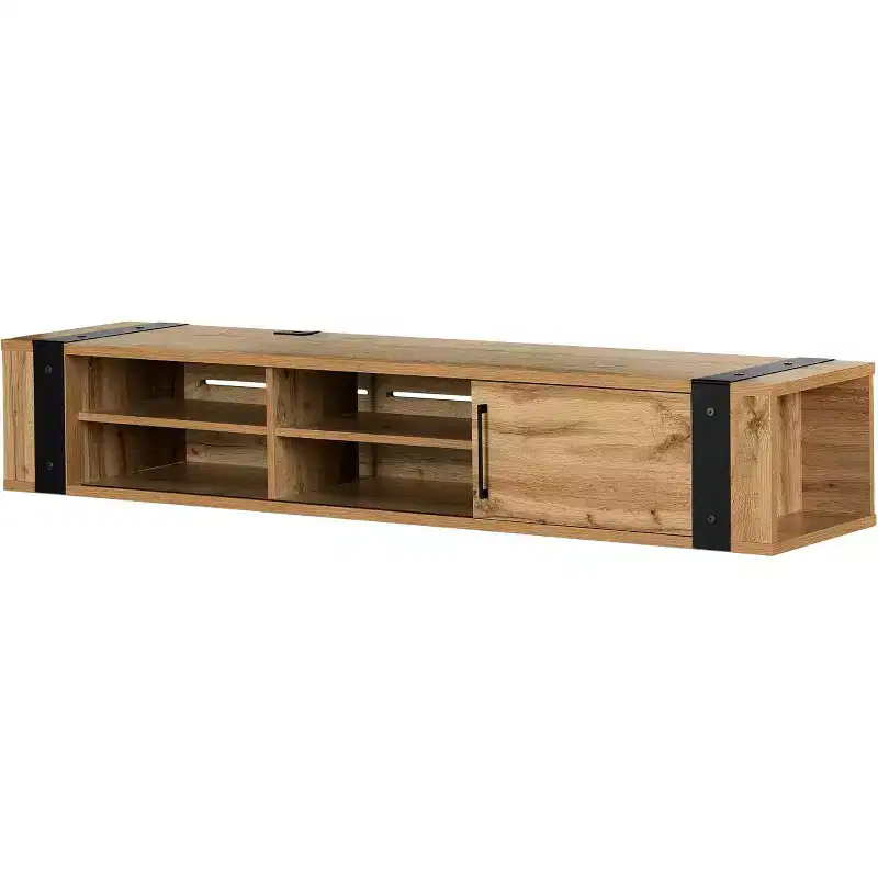 Industrial Wall-Mounted TV Stand with Adjustable Shelves for TVs up to 75
