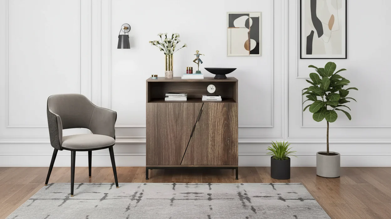 Slanted Door Sideboard, Freestanding Modern Wooden Sideboard, Storage Cabinet with Adjustable Shelves, for Kitchen, Dining room, Living room