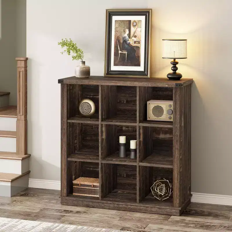 GustoWave 9 Cube Storage Organizer Bookshelf, 37.4 Inch Wood Storage Bookcase for Entryway, Long Low Bookshelves for Living Room