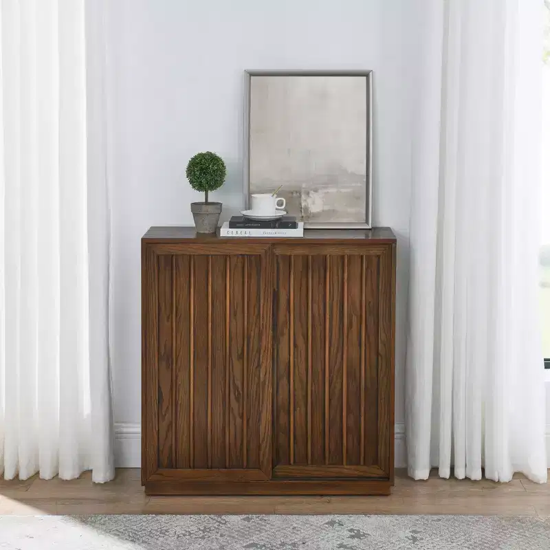 Mid Century Storage Cabinet Sideboard with 2 Sliding Doors for Living Room, Kitchen, Dining, Entryway, Walnut