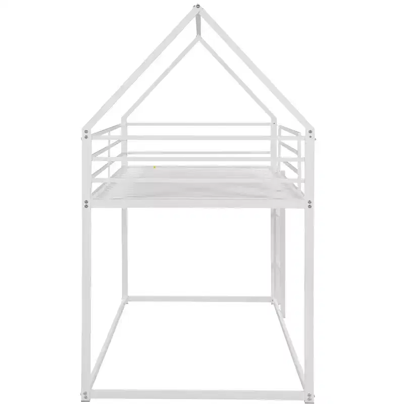 Metal Twin over Twin House-Shaped Bunk Bed with Built-in Ladder