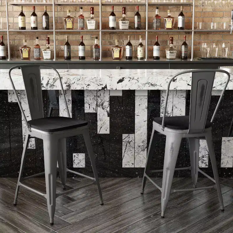 Lincoln 24'' High Indoor Counter Height Stool with Back with Poly Resin Wood Seat