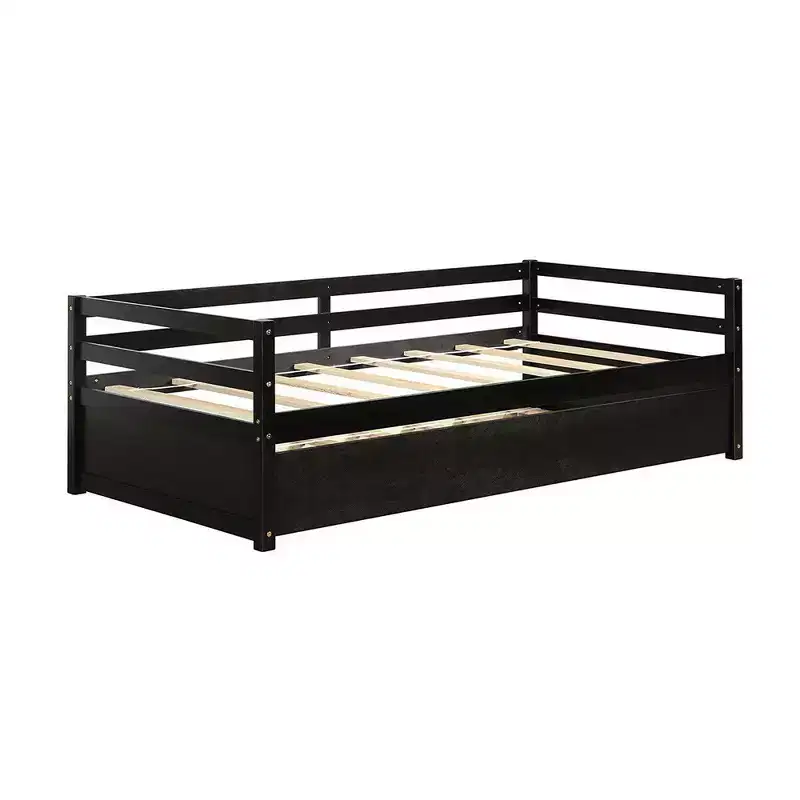 Costway Twin Size Trundle Daybed Wooden Slat Support Mattress Platform Gray/Espresso/White
