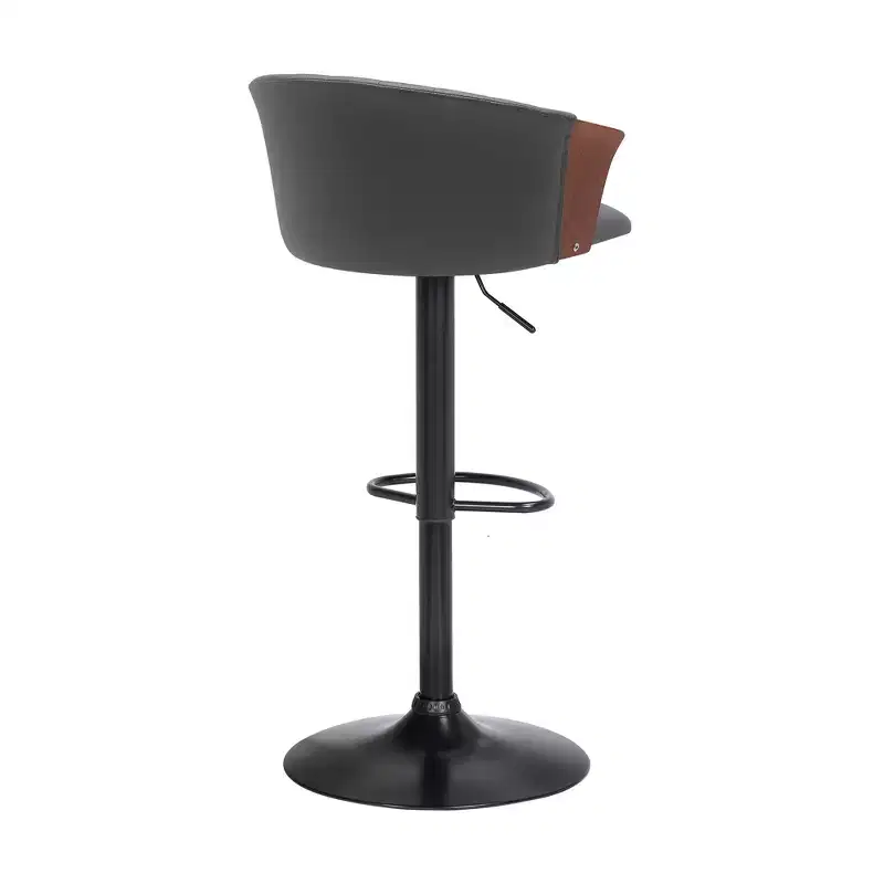 HomeRoots Gray and Black Faux Leather with Metal Swivel Adjustable Height Bar Chair