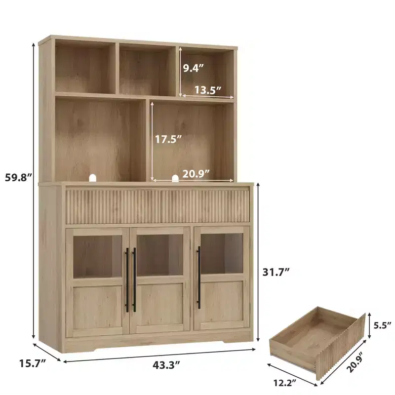 70Tall Kitchen Pantry Cabinet, Storage Cabinets with Drawer & 2 Glass Doors and 3 Shelves, Floor Cabinet for Kitchen, Office, Living Room,Dining Room