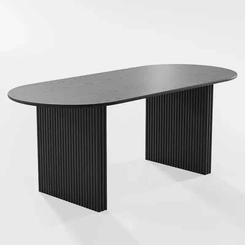 67 Dining Table with Striped Double Pedestal for 6 People