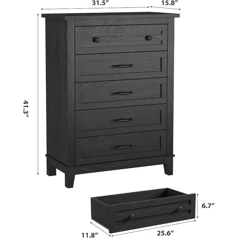41.3 Tall Vertical Dresser - 5-Drawer Freestanding Storage Chest for Bedroom & Living Room