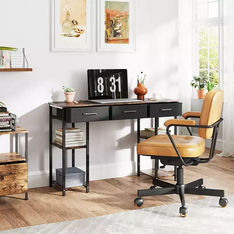 Computer Desk with Fabric Drawers and Shelves Home Office Desk with Adjustable Storage