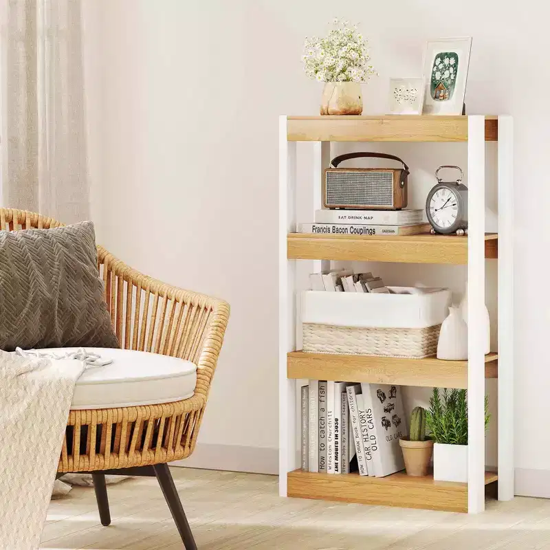 Costway 1/2 PCS 4 Tier Bookshelf Wooden Bookcase with Dual Anti-Tipping Kits Open Shelving Unit Natural/Brown