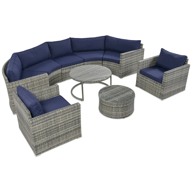 9-Piece Half-Moon Sectional Set with Nesting Table & Armchairs