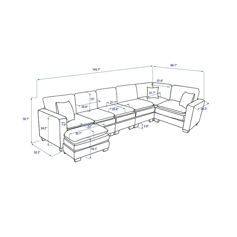 White 118.1 Luxurious U-Shaped 6-Seater Sofa
