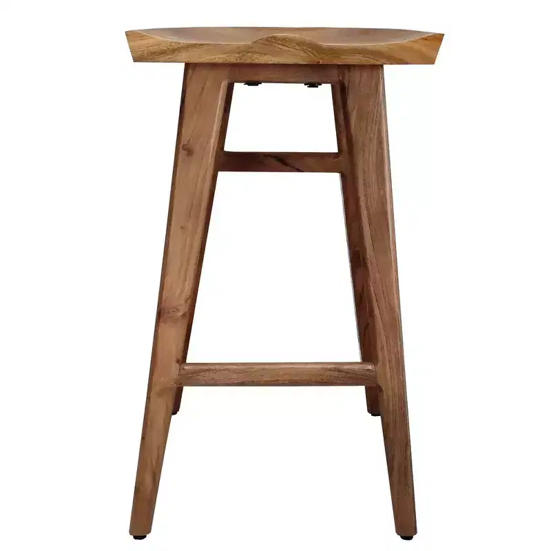 Royal Hampton 29 Inch Backless Barstool, Handcrafted Saddle Seat, Acacia Wood