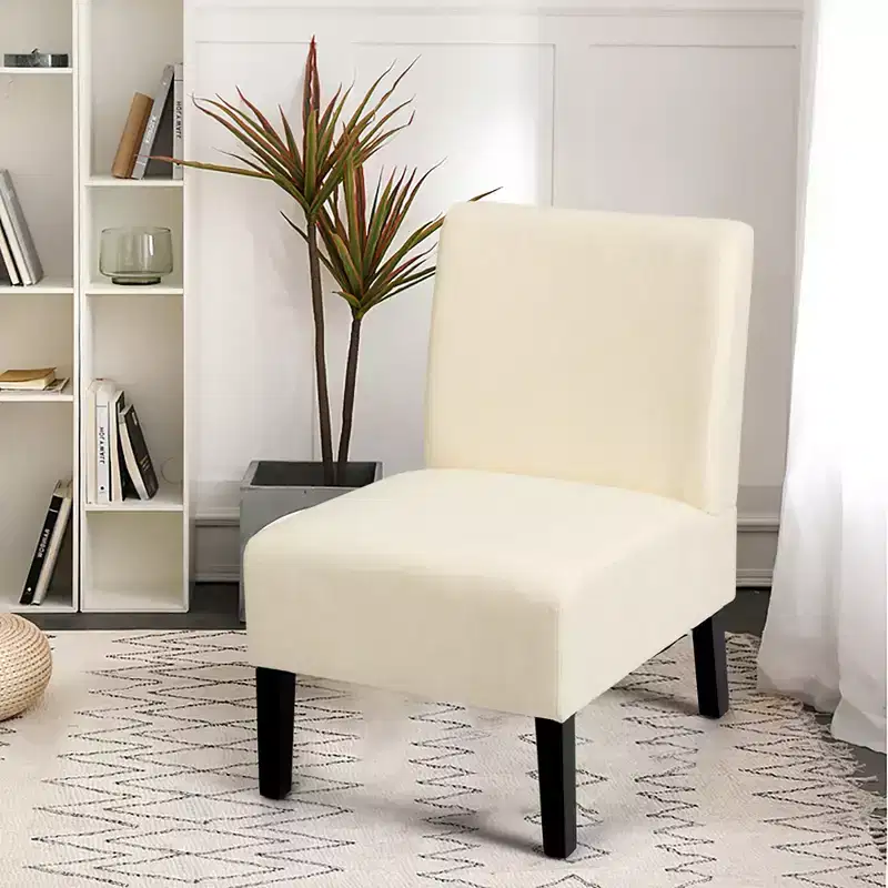 Armless Accent Fabric Leisure Chair with Rubber Wood Legs, Gray/Beige/Print